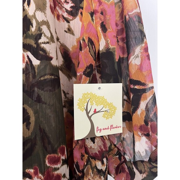 Fig And Flower Blouse Button Down Shirt Shear Roll Tab Sleeve Size 1x NWT - Picture 8 of 13